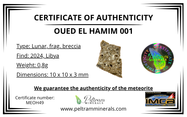 Lunar meteorite Oued el Hamim 001 – 0,8g – Libya - MEOH49