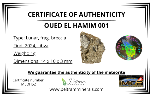 Lunar meteorite Oued el Hamim 001 – 1g – Libya - MEOH52
