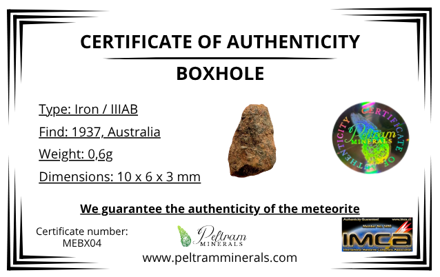 Meteorite Boxhole 0,6g – Australia - MEBX04