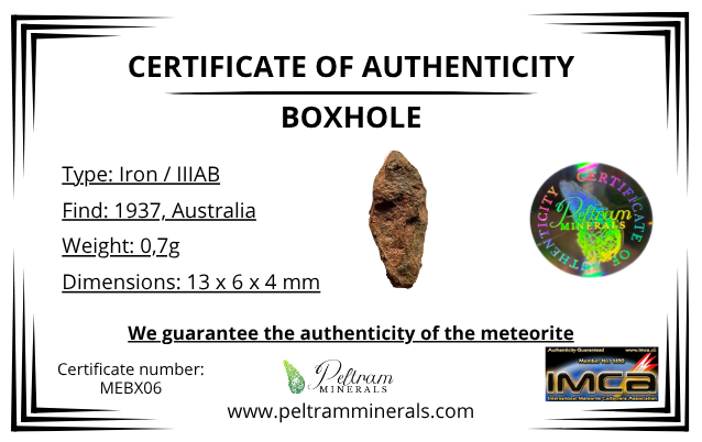 Meteorite Boxhole 0,7g – Australia - MEBX06