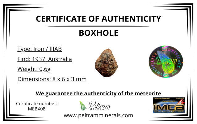Meteorite Boxhole 0,6g – Australia - MEBX08