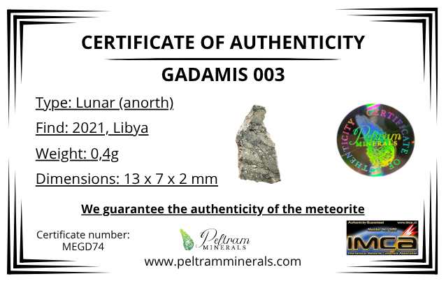 Lunar meteorite Gadamis 003 – 0,4g – Libya - MEGD74