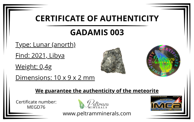Lunar meteorite Gadamis 003 – 0,4g – Libya - MEGD76