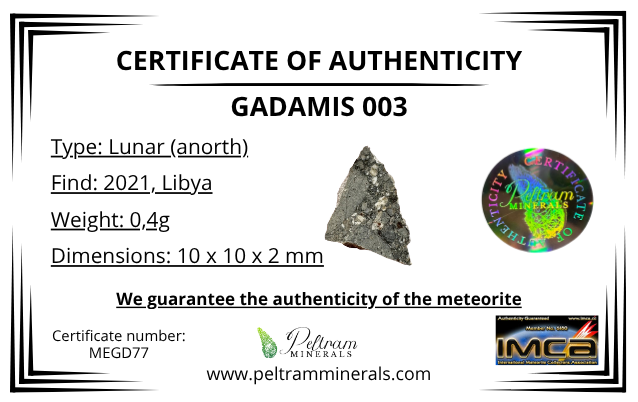 Lunar meteorite Gadamis 003 – 0,4g – Libya - MEGD77