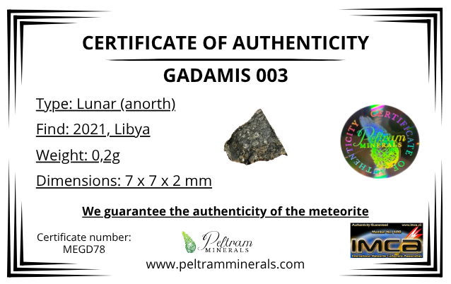 Lunar meteorite Gadamis 003 – 0,2g – Libya - MEGD78