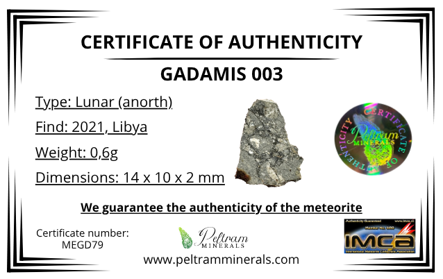 Lunar meteorite Gadamis 003 – 0,6g – Libya - MEGD79