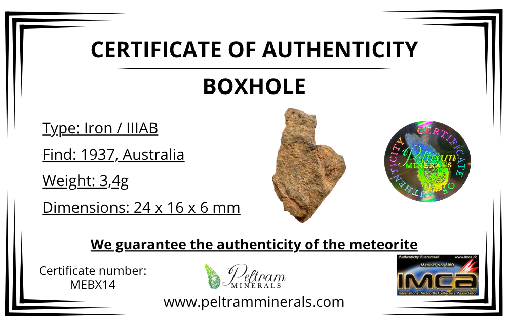 Boxhole Meteorite 3,4g – SHALE – Heavily Weathered Fragment – Australia - MEBX14