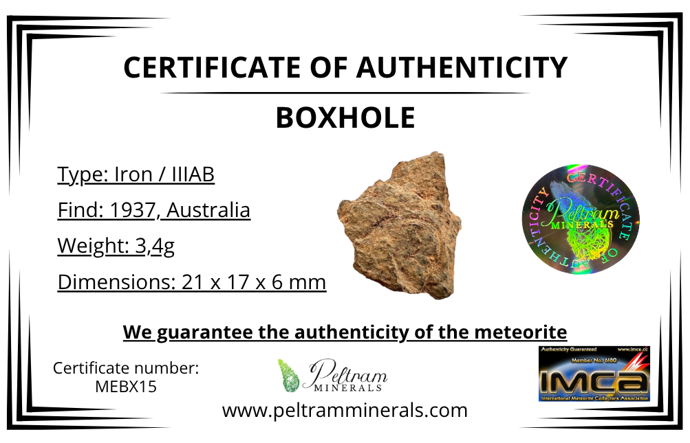 Boxhole Meteorite 3,4g – SHALE – Heavily Weathered Fragment – Australia - MEBX15