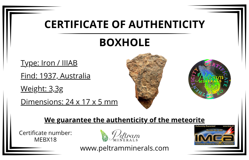 Boxhole Meteorite 3,3g – SHALE – Heavily Weathered Fragment – Australia - MEBX18