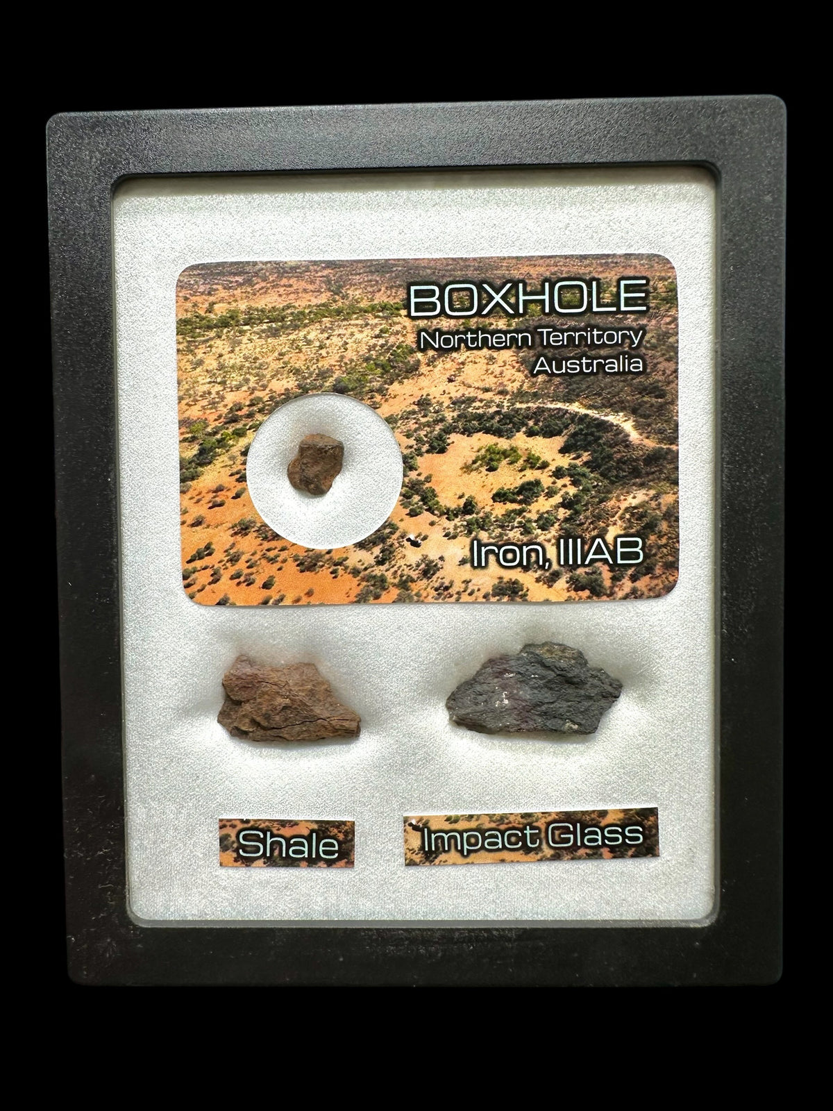 Boxhole Meteorite – Set of Meteorite, Weathered Fragment and Impact Glass – Australia
