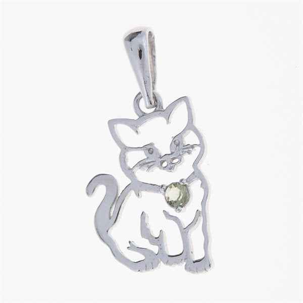 Silver pendant with moldavite - cat