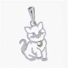 Silver pendant with moldavite - cat