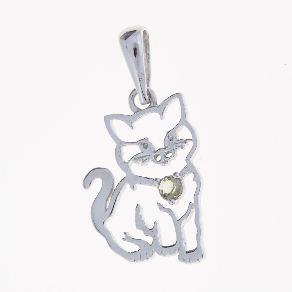 Silver pendant with moldavite - cat