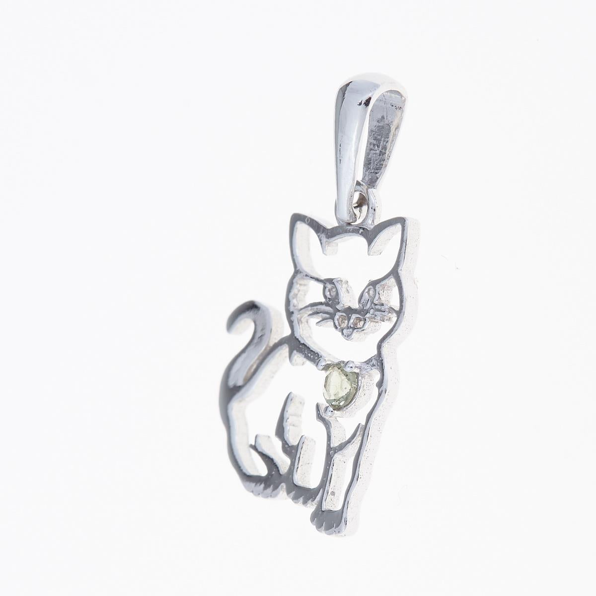 Silver pendant with moldavite - cat