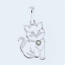 Silver pendant with moldavite - cat