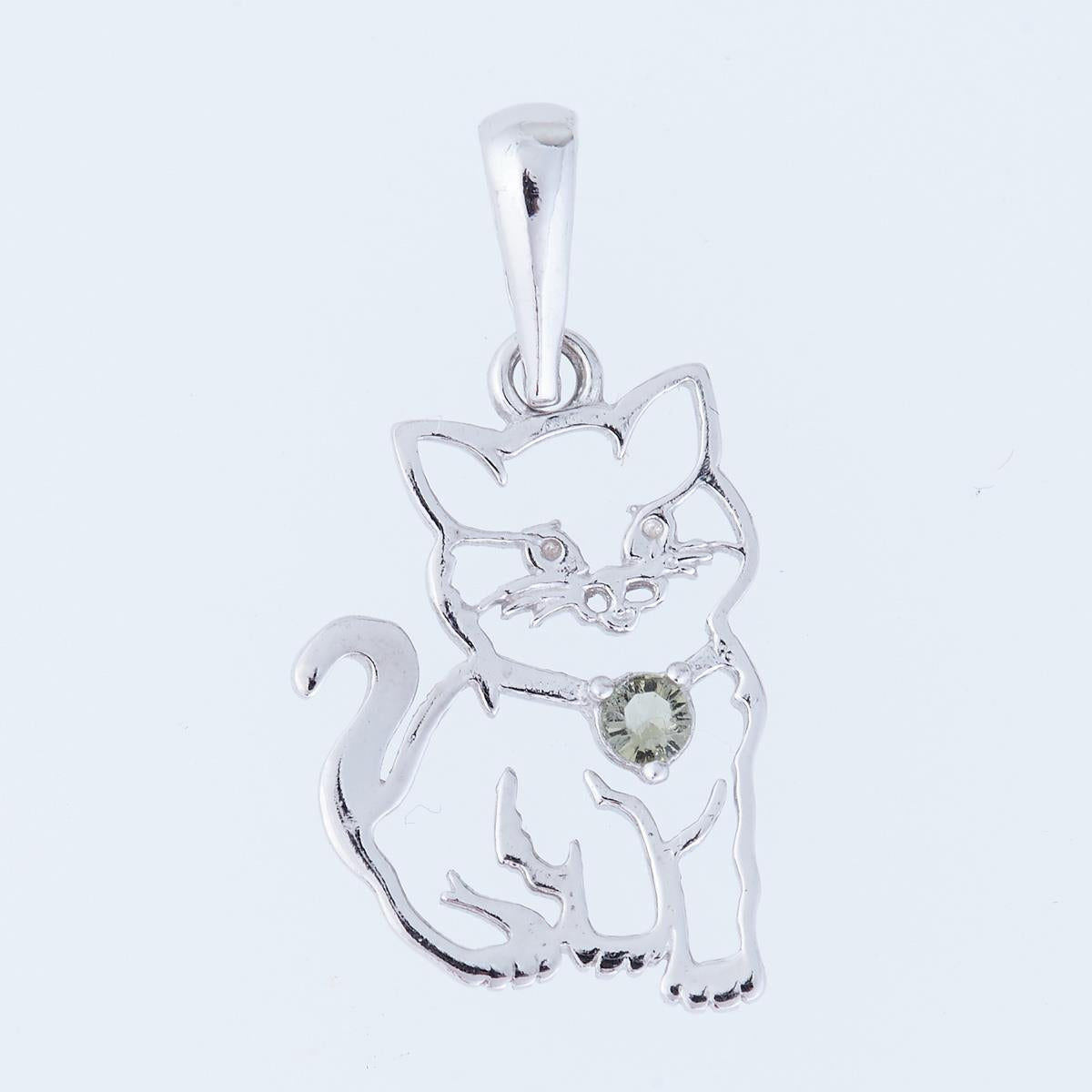 Silver pendant with moldavite - cat