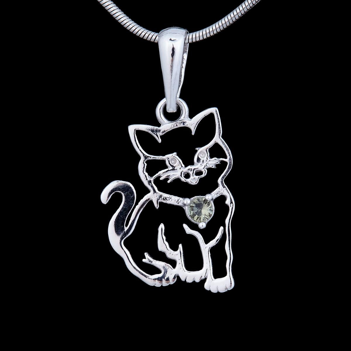 Silver pendant with moldavite - cat