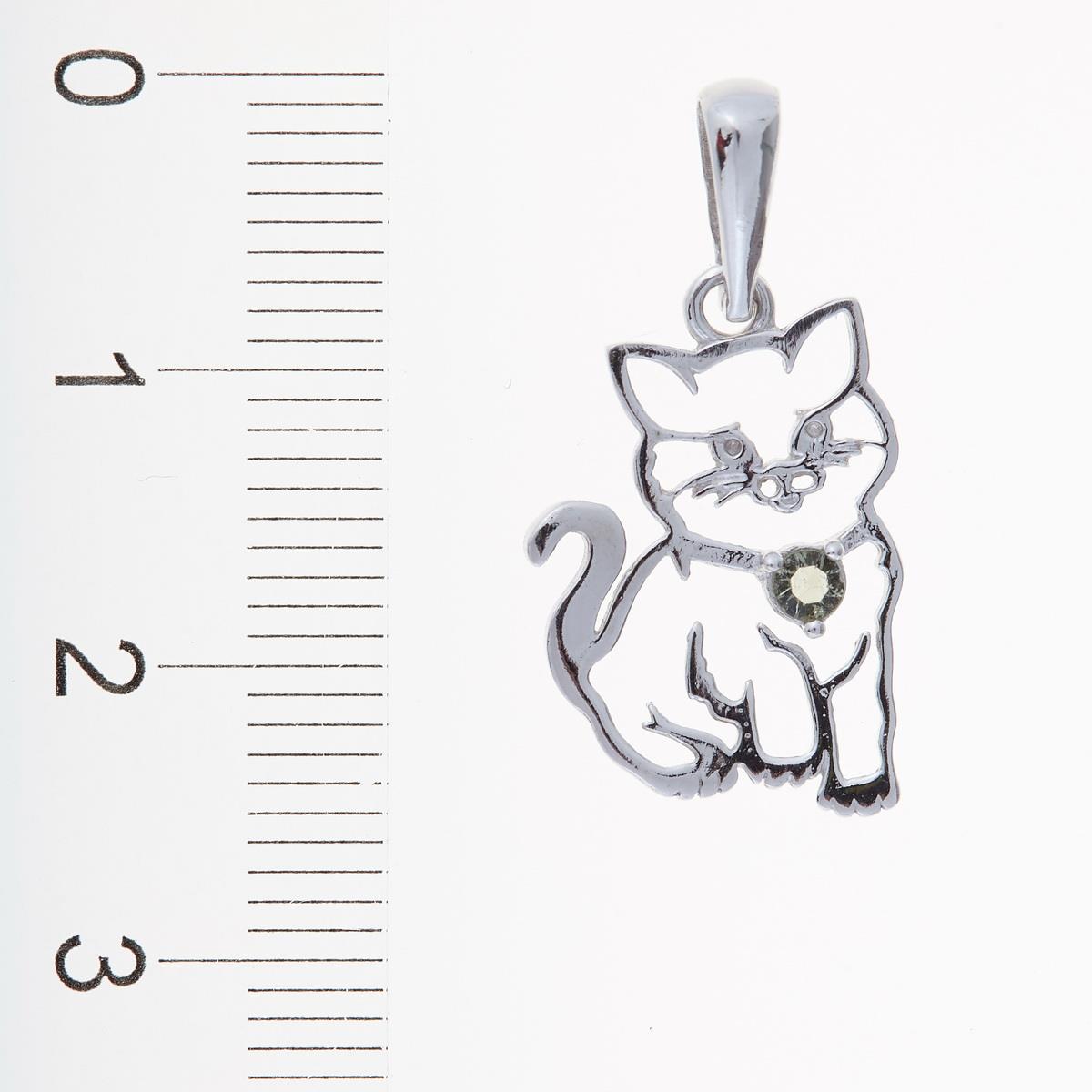 Silver pendant with moldavite - cat