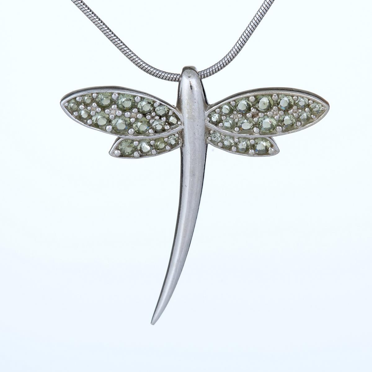 Dragonfly - silver pendant with moldavites 4041