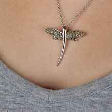 Dragonfly - silver pendant with moldavites 4041