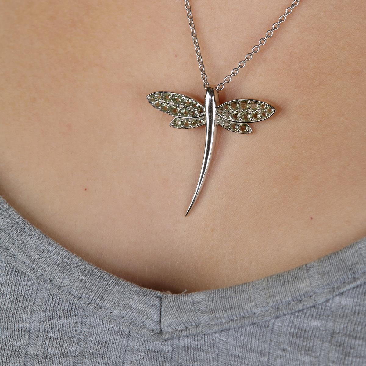 Dragonfly - silver pendant with moldavites 4041