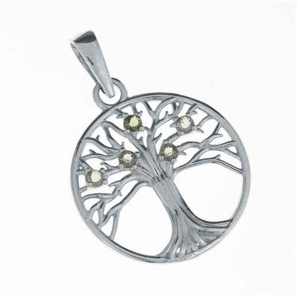 Silver pendant with moldavites - tree of life 1023