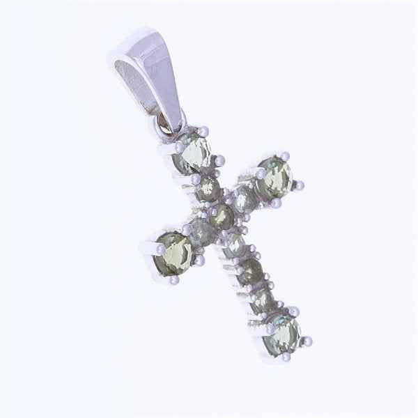 Silver pendant with moldavite - crucifix (cross) 1026