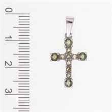 Silver pendant with moldavite - crucifix (cross) 1026