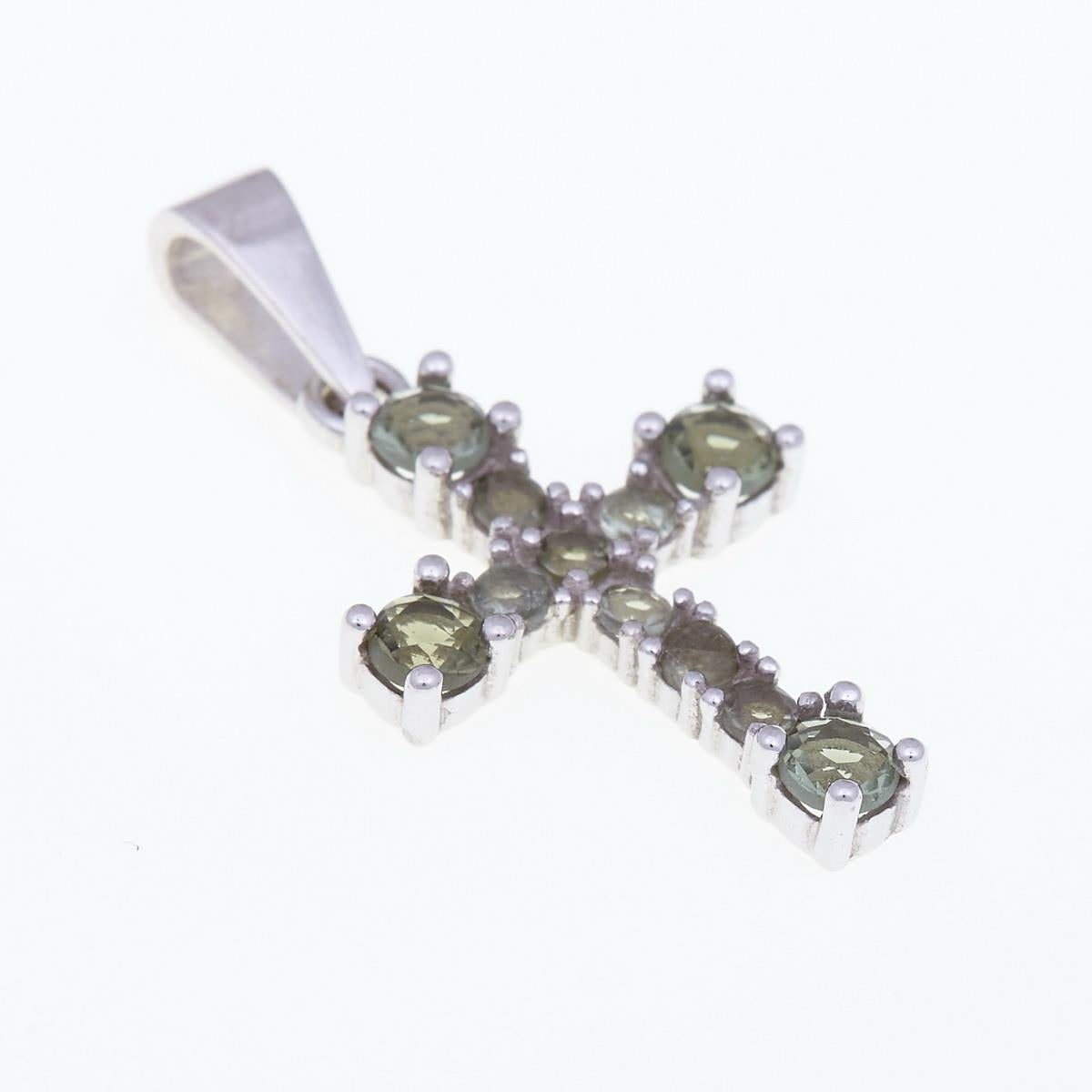Silver pendant with moldavite - crucifix (cross) 1026