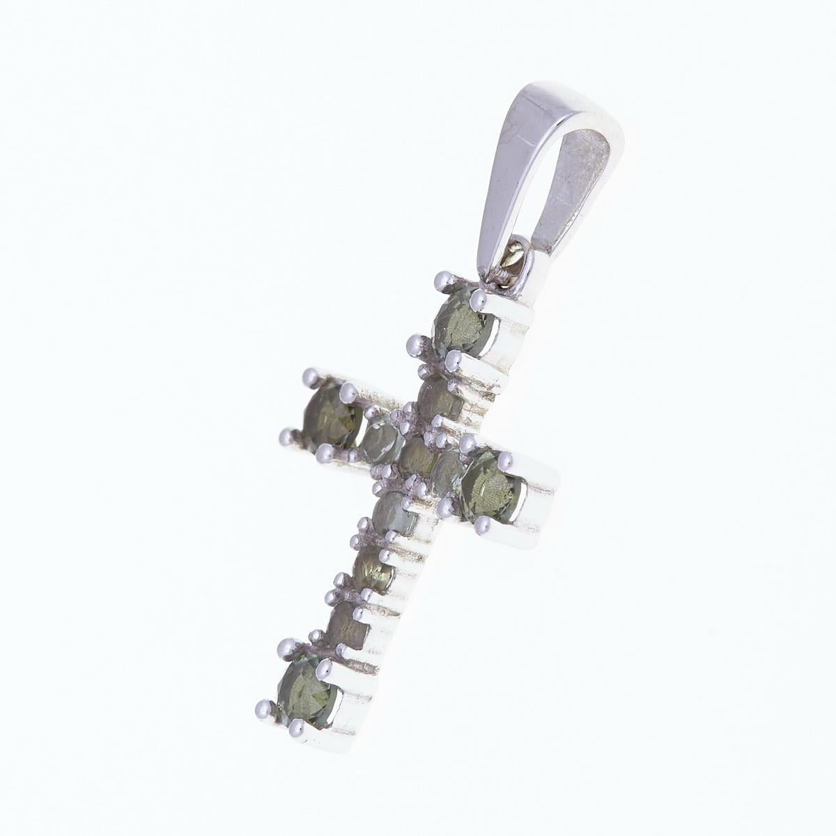 Silver pendant with moldavite - crucifix (cross) 1026