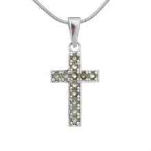 Silver pendant with moldavites - cross 1027