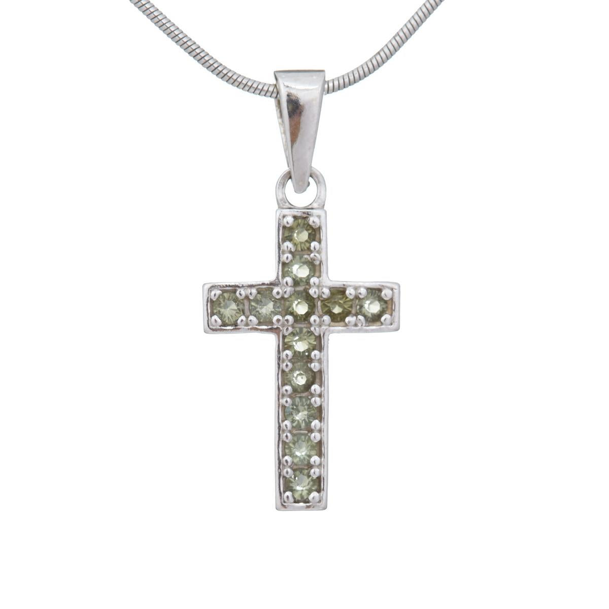 Silver pendant with moldavites - cross 1027