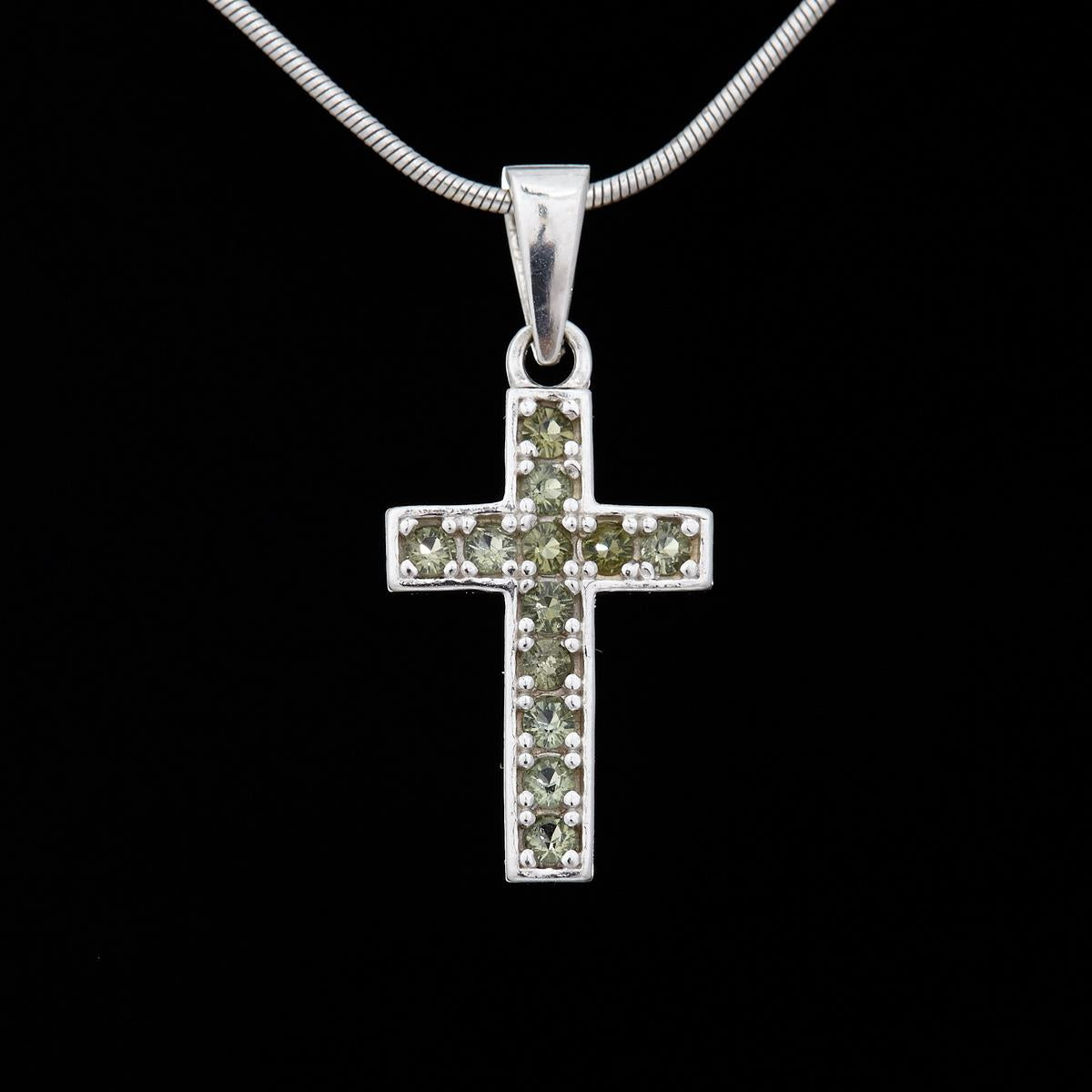 Silver pendant with moldavites - cross 1027