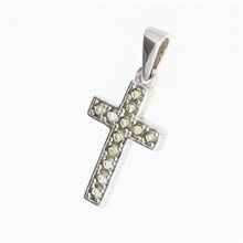 Silver pendant with moldavites - cross 1027