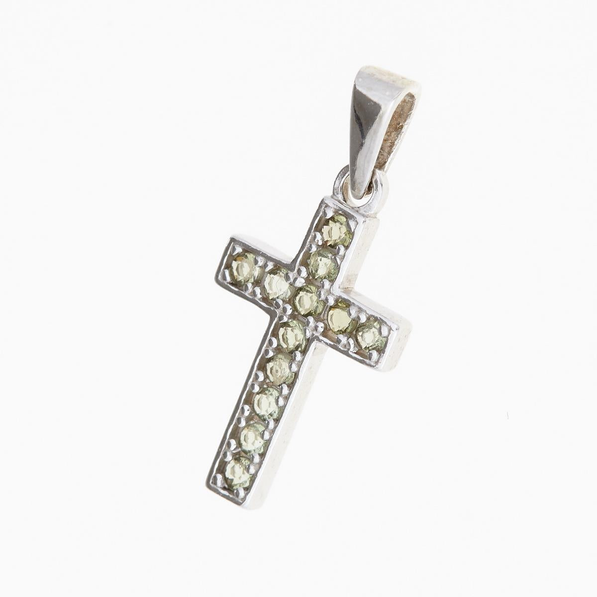 Silver pendant with moldavites - cross 1027