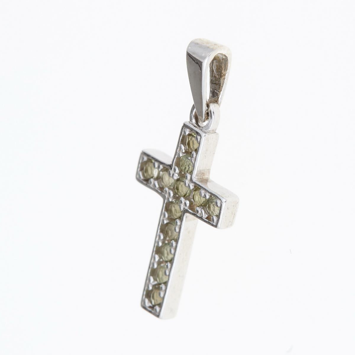 Silver pendant with moldavites - cross 1027