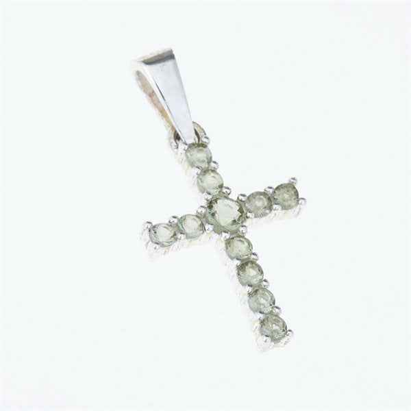 Silver pendant with moldavites - cross 1028