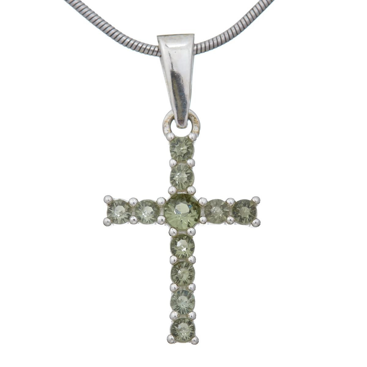 Silver pendant with moldavites - cross 1028