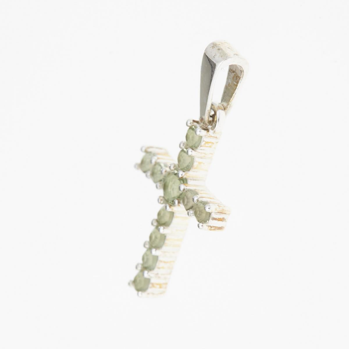 Silver pendant with moldavites - cross 1028