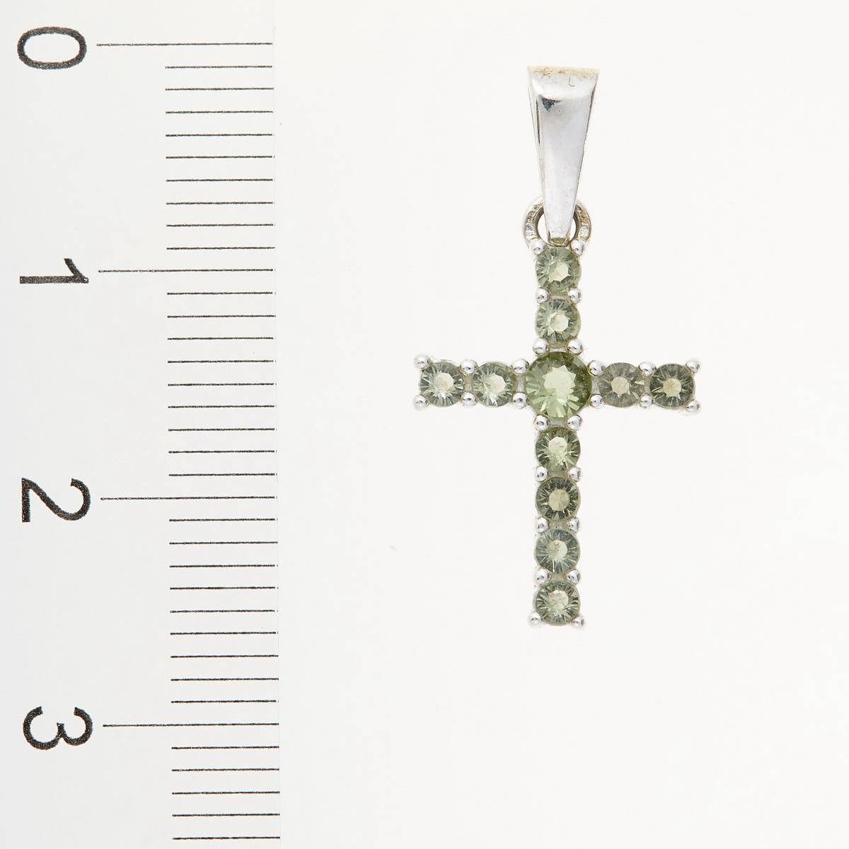 Silver pendant with moldavites - cross 1028
