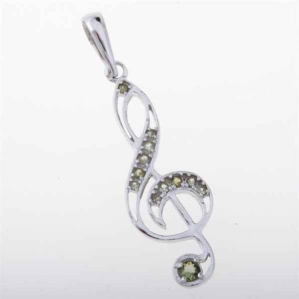 Silver pendant with moldavites - treble clef 1172