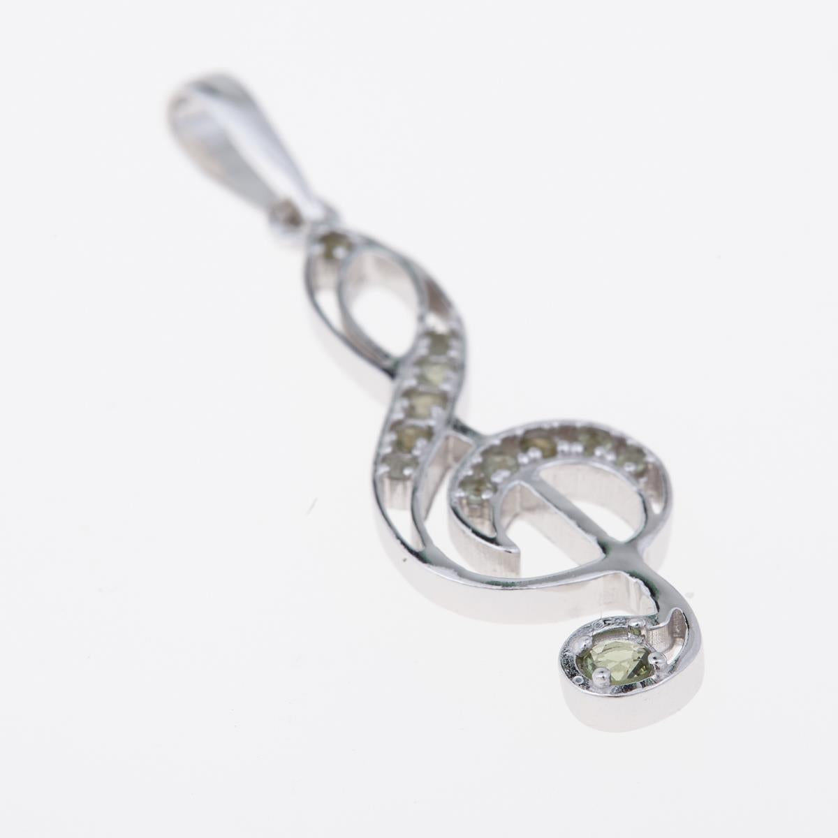 Silver pendant with moldavites - treble clef 1172