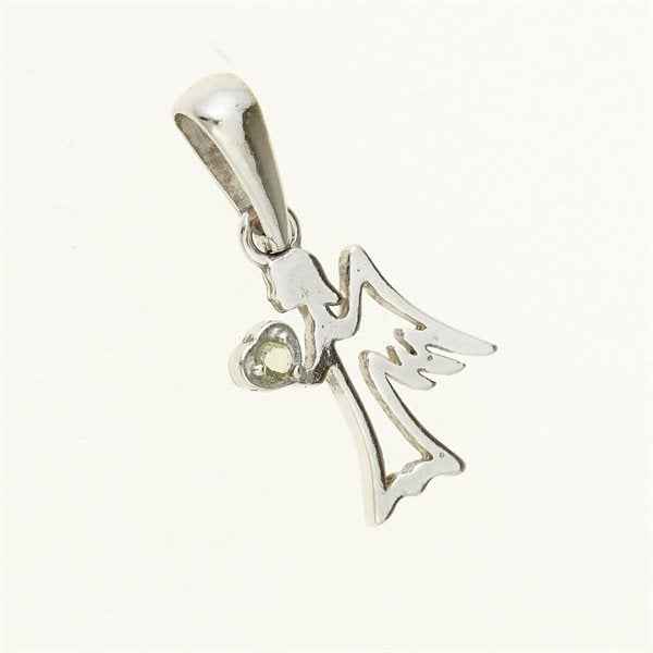 Silver pendant with moldavite – angel 1193