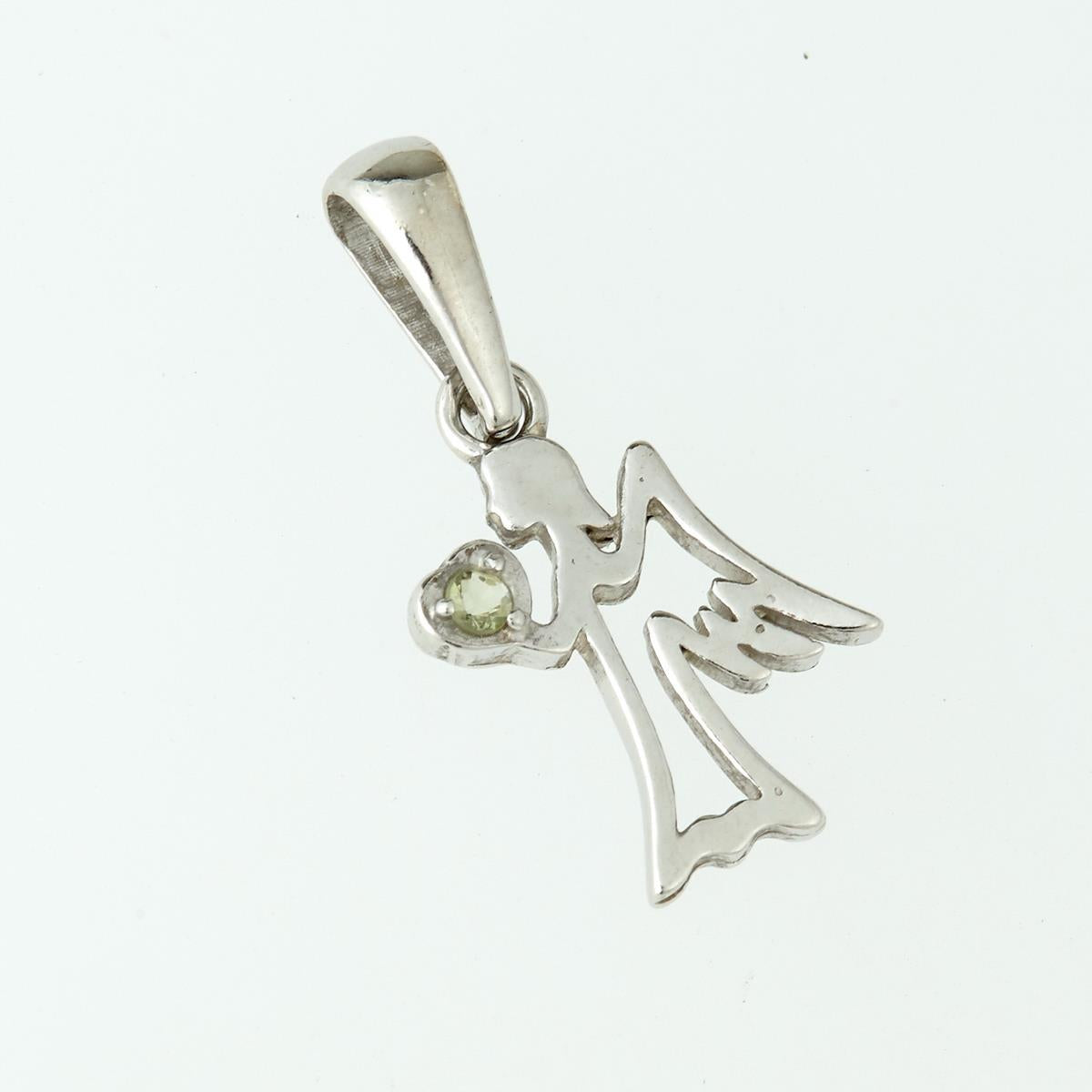 Silver pendant with moldavite – angel 1193