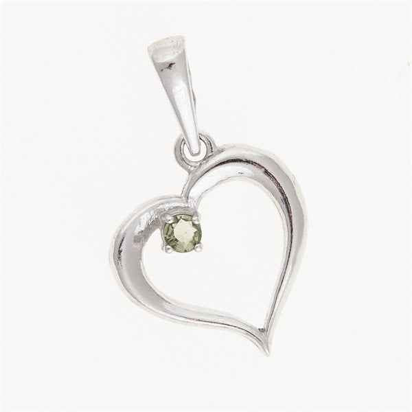Ciondolo in argento con moldavite - cuore - elegante 1379