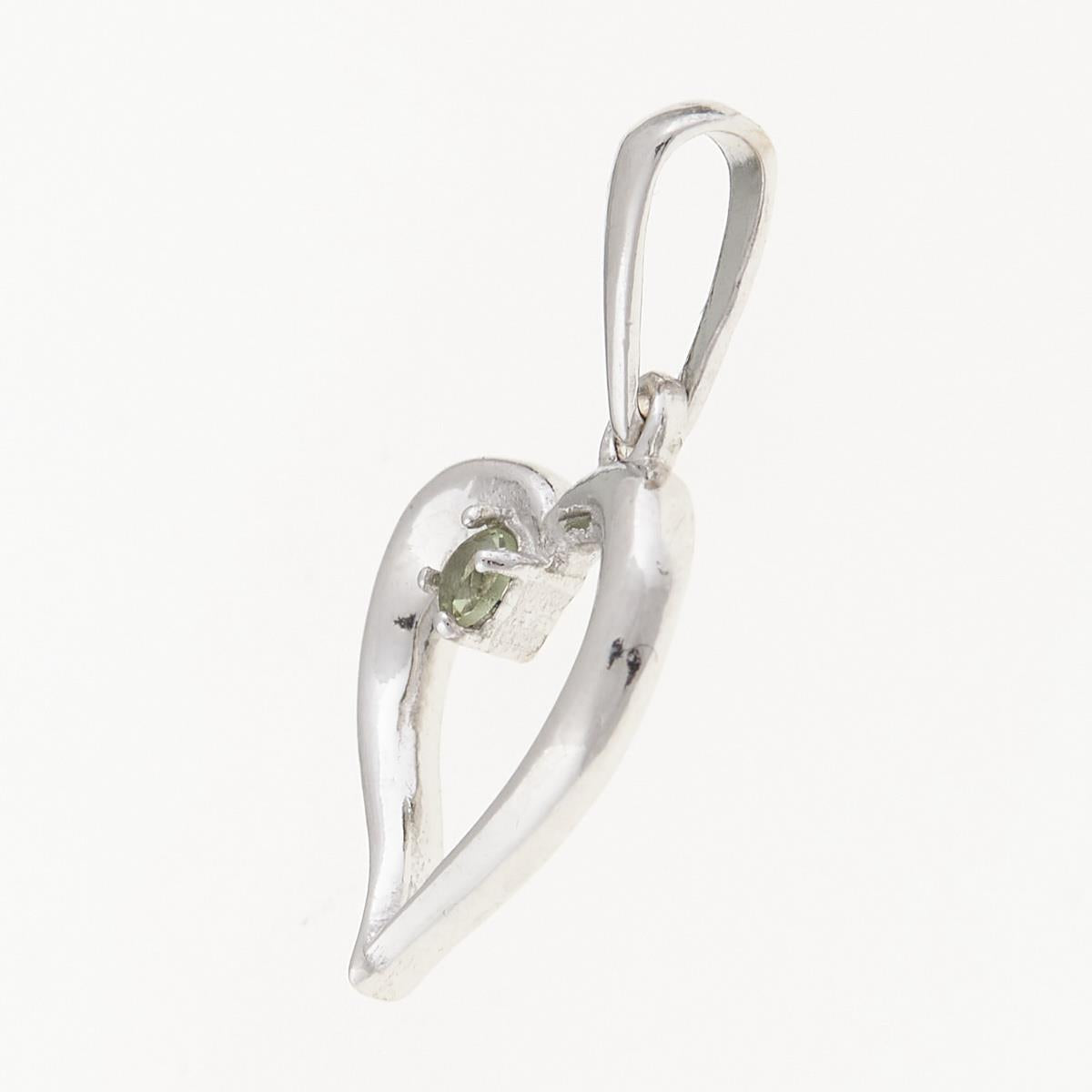 Silver pendant with moldavite - heart - elegant 1379