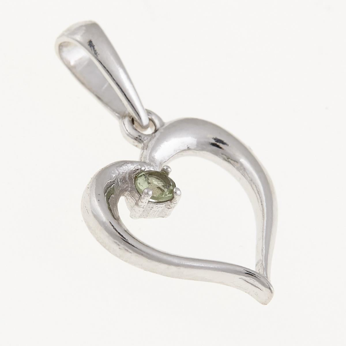 Silver pendant with moldavite - heart - elegant 1379
