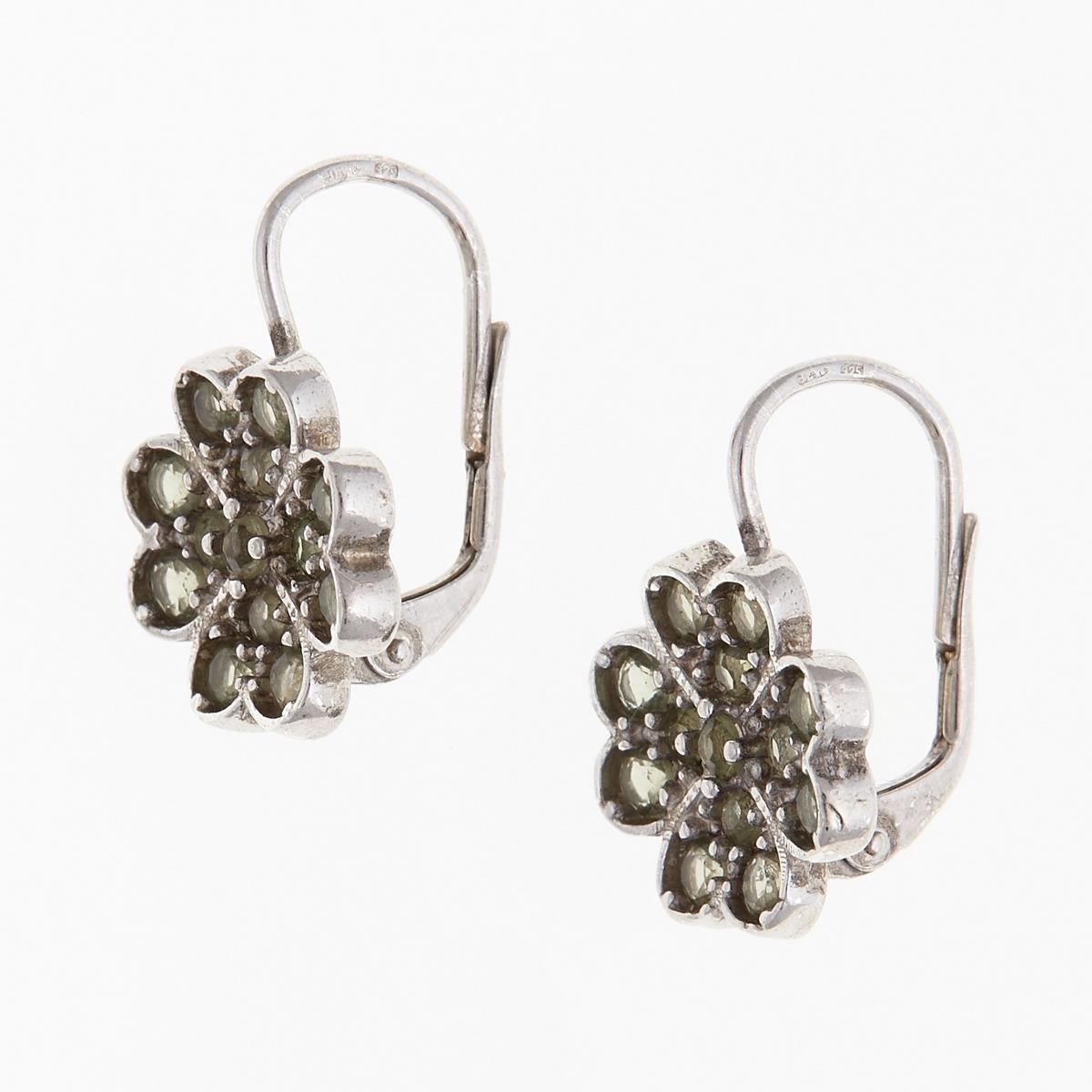 Silver earrings with moldavites - cloverleaf 2011-4