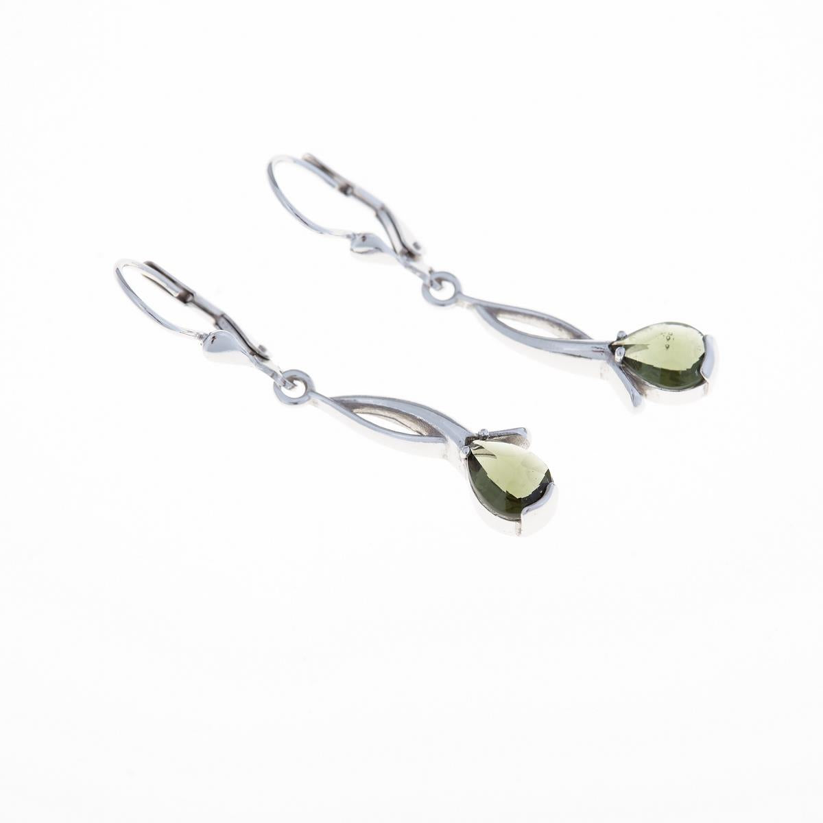 Silver earrings with moldavites 2113-4