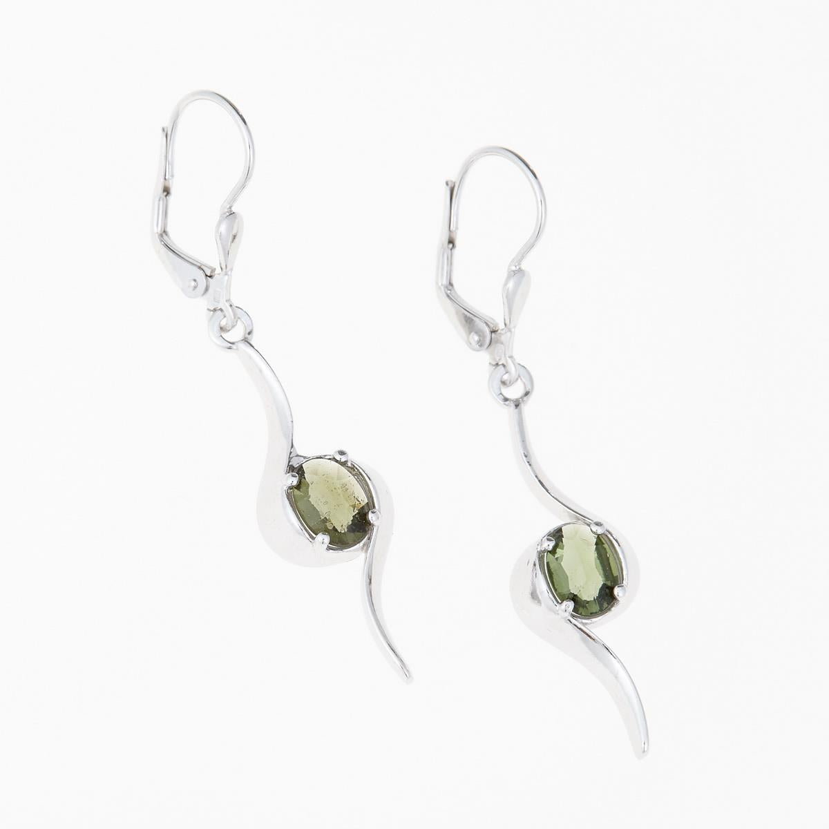 Silver earrings with moldavites 2114-4